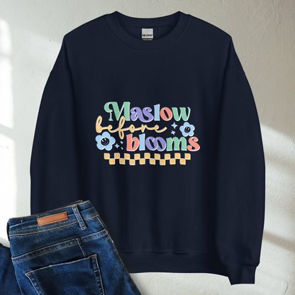 Maslow Before Blooms Retro Mental Health Awareness Crew Neck Sweatshirt - Cozy & Inspirational