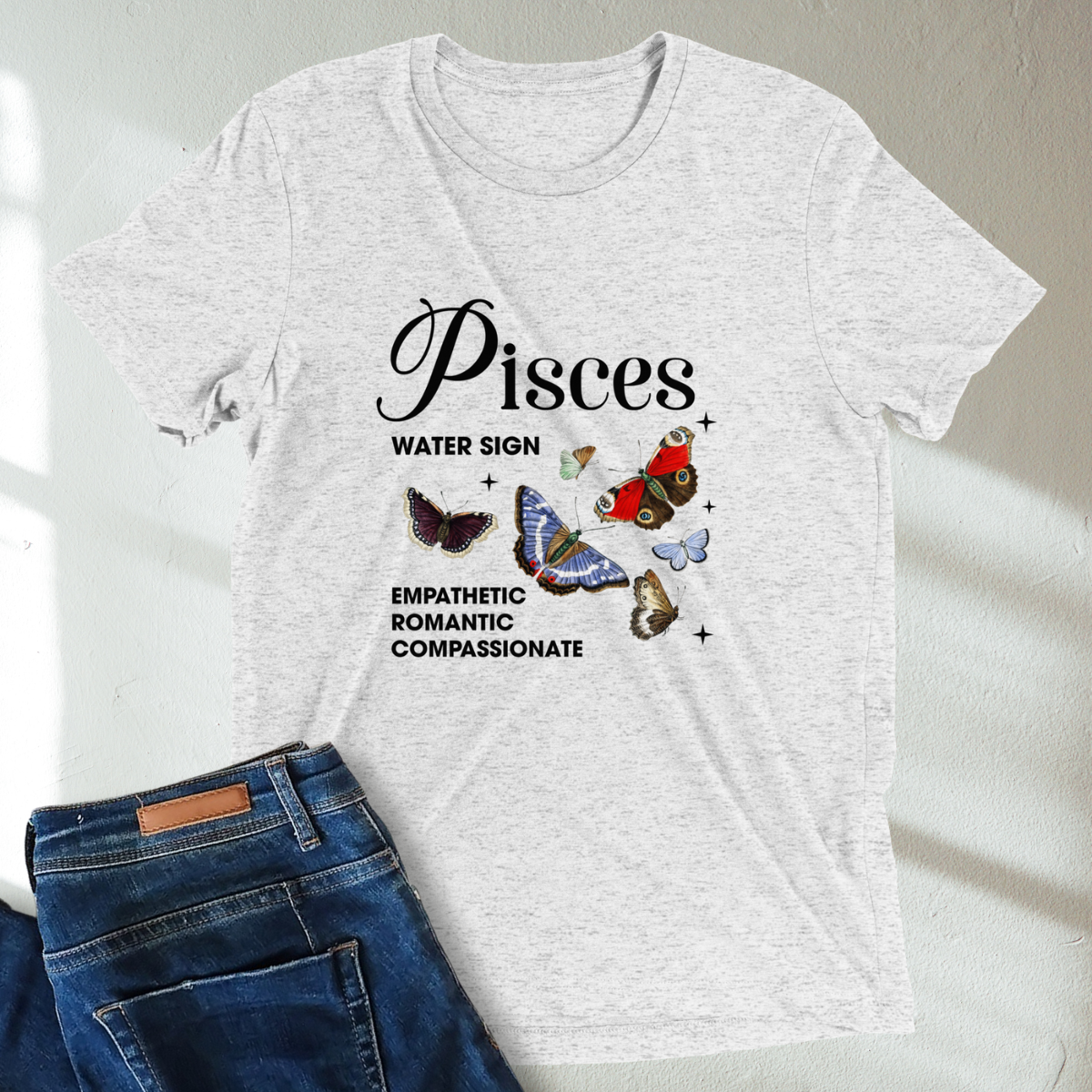 Pisces Butterfly Zodiac Unisex Tri-Blend Short Sleeve T-Shirt