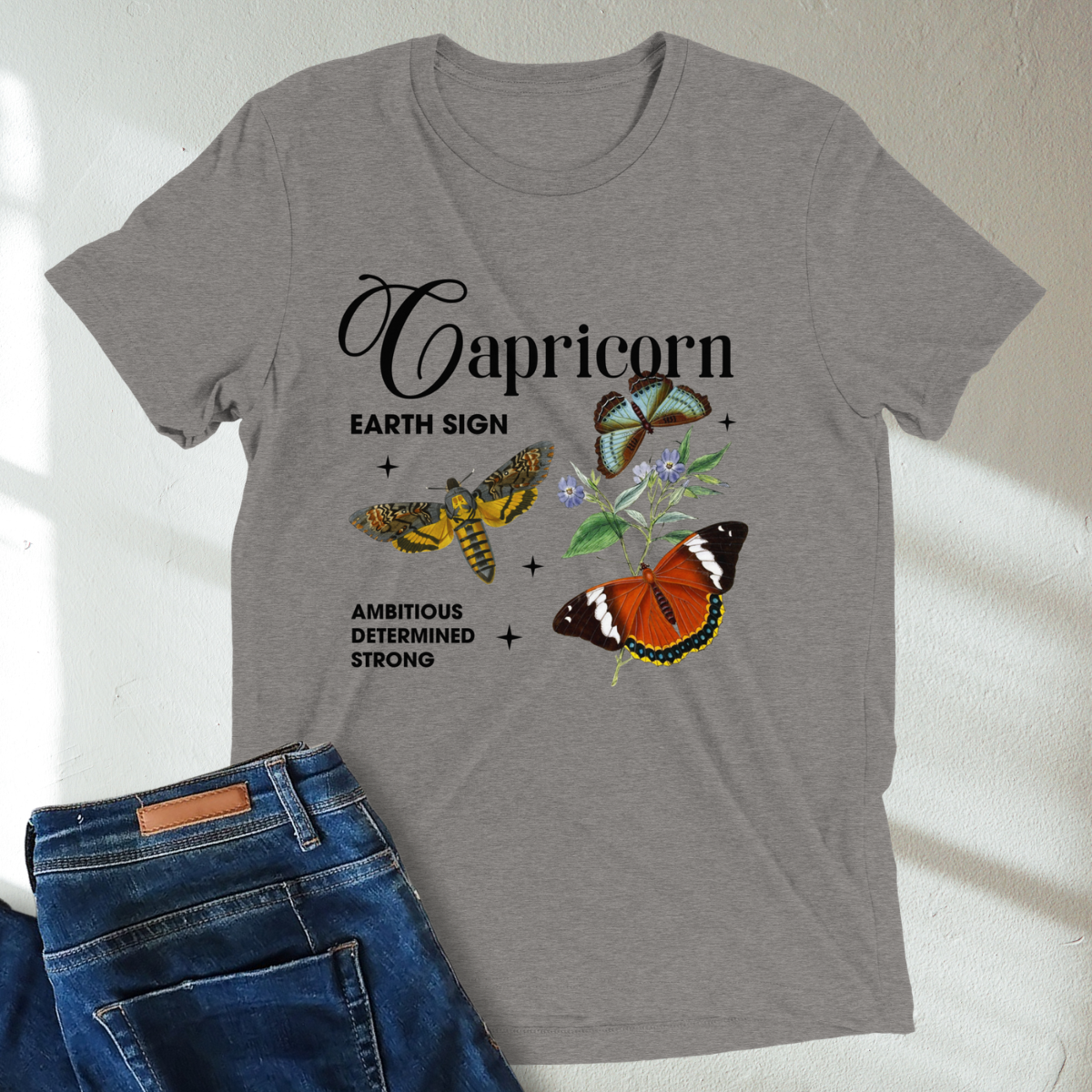 Capricorn Butterfly Zodiac Unisex Tri-Blend Short Sleeve T-Shirt