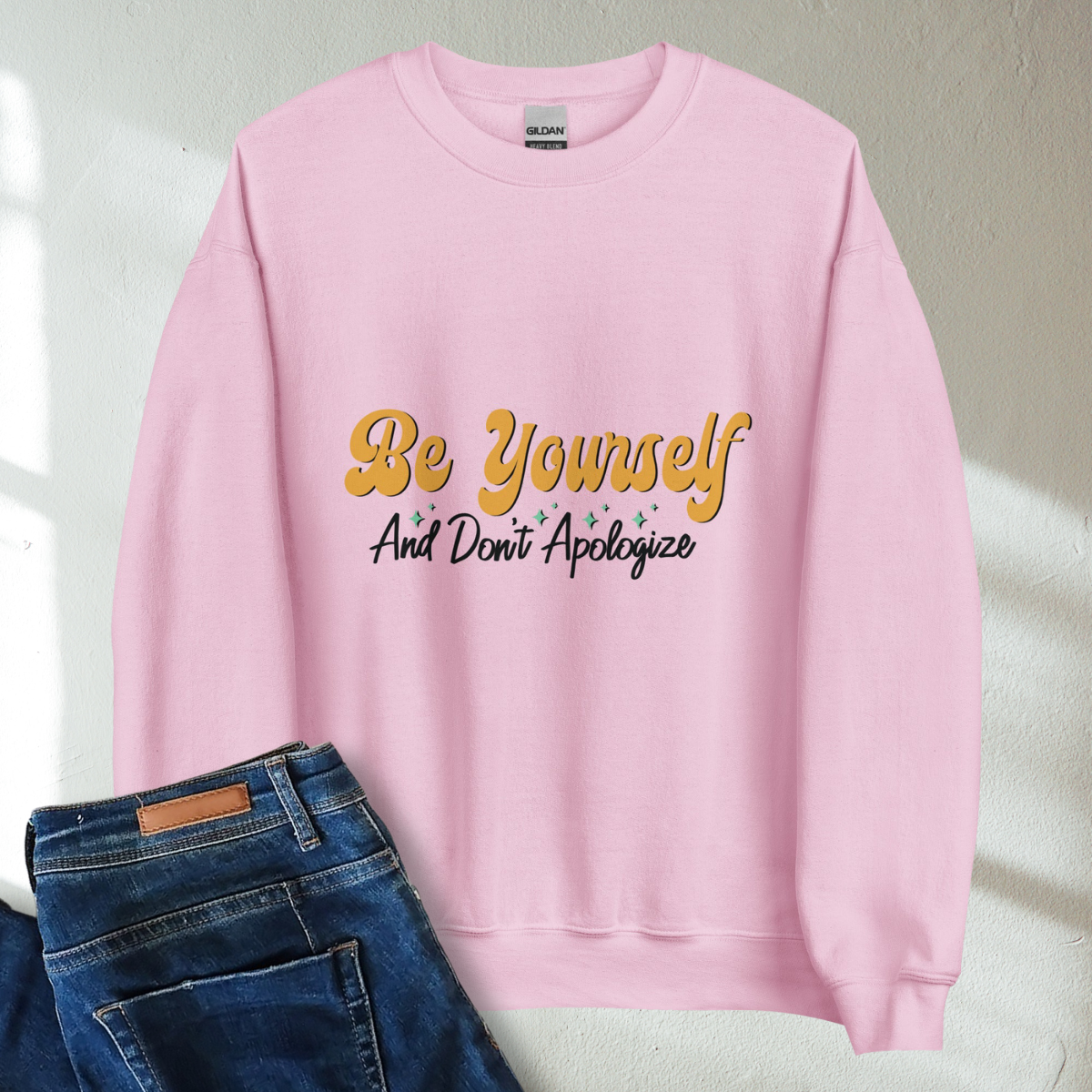 Be Yourself And Don't Apologize Retro Mental Health Awareness Crew Neck Sweatshirt - Cozy & Inspirational