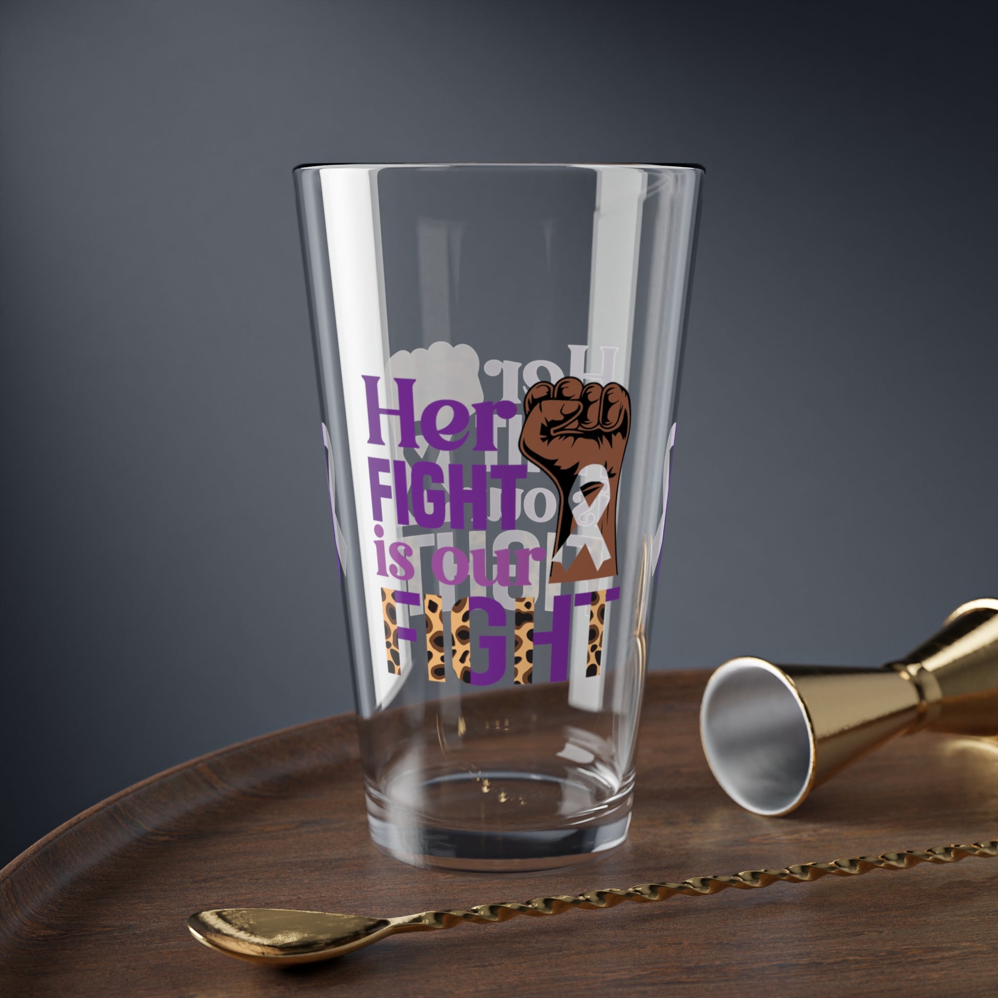 Her Fight Is Our Fight 16oz Pint Glass - Stop Abuse, Support Survivors, Break the Silence