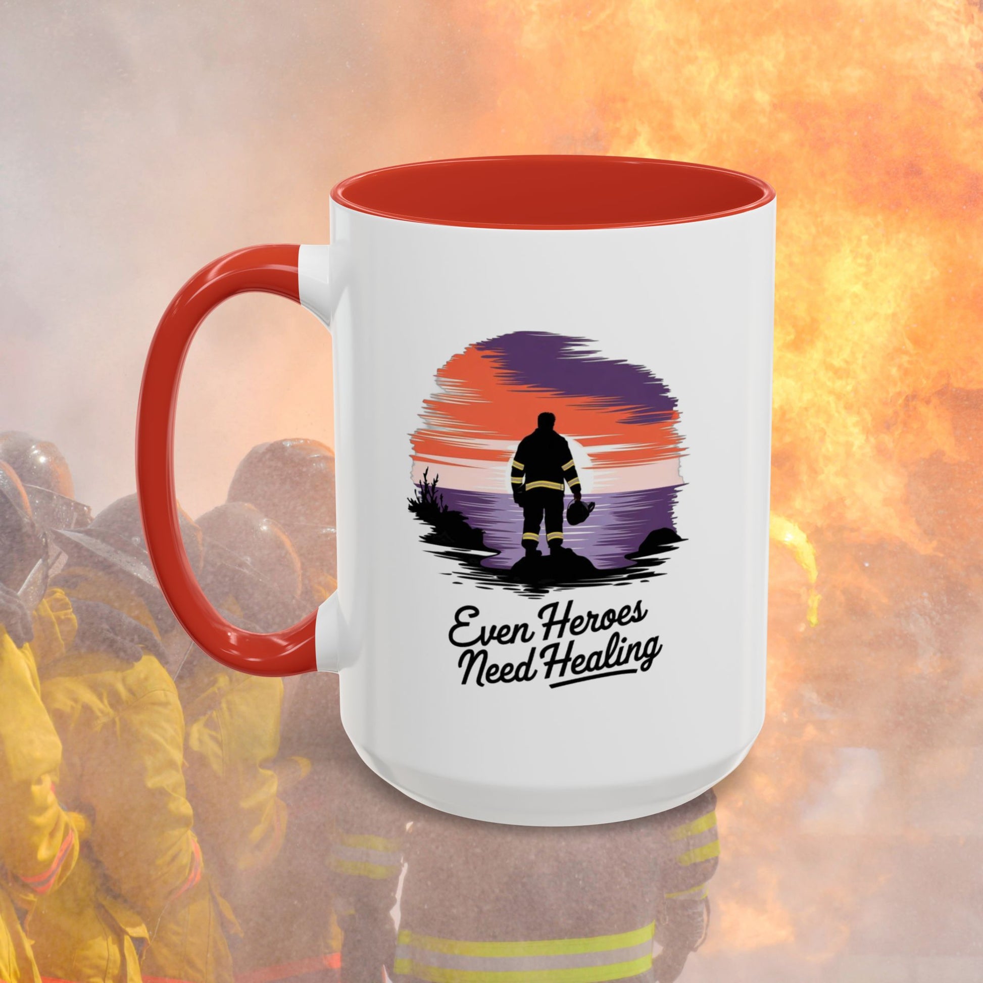 Even Heroes Need Healing, Firefighter - Mental Health Awareness for Firefighters, Accent Coffee Mug (11, 15oz)