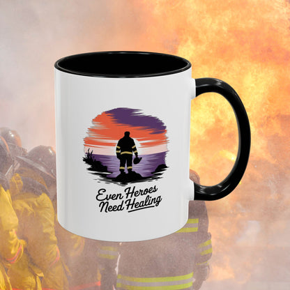 Even Heroes Need Healing, Firefighter - Mental Health Awareness for Firefighters, Accent Coffee Mug (11, 15oz)