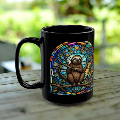 Sloth Personalized Mug, Stained Glass Zoo Animal Design, Unique Ceramic Gift for Wildlife Lovers, Coffee, Tea, & Hot Chocolate Cup