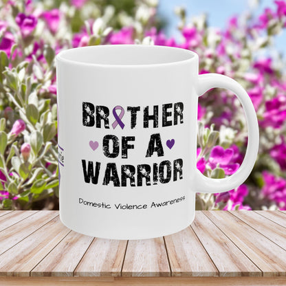 Brother of a Warrior - Personalized Domestic Violence Awareness Gift, Empowerment and Resilience Ceramic Mug, Support for Survivors