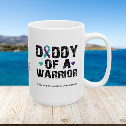 Daddy of a Warrior - Personalized Suicide Prevention Awareness Gift, Empowerment and Resilience Ceramic Mug, Support for Survivors