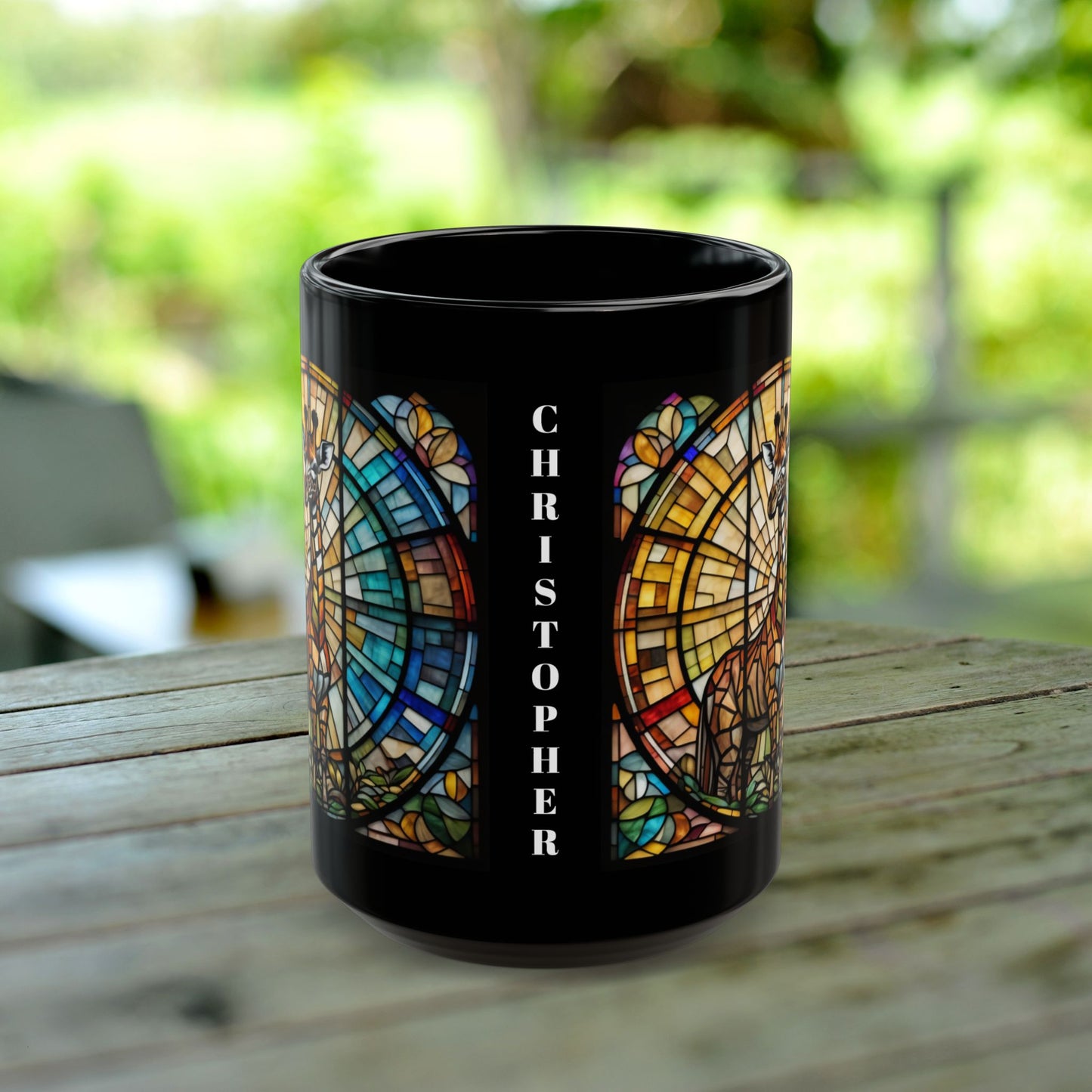 Giraffe Personalized Mug, Stained Glass Zoo Animal Design, Unique Ceramic Gift for Wildlife Lovers, Coffee, Tea, & Hot Chocolate Cup