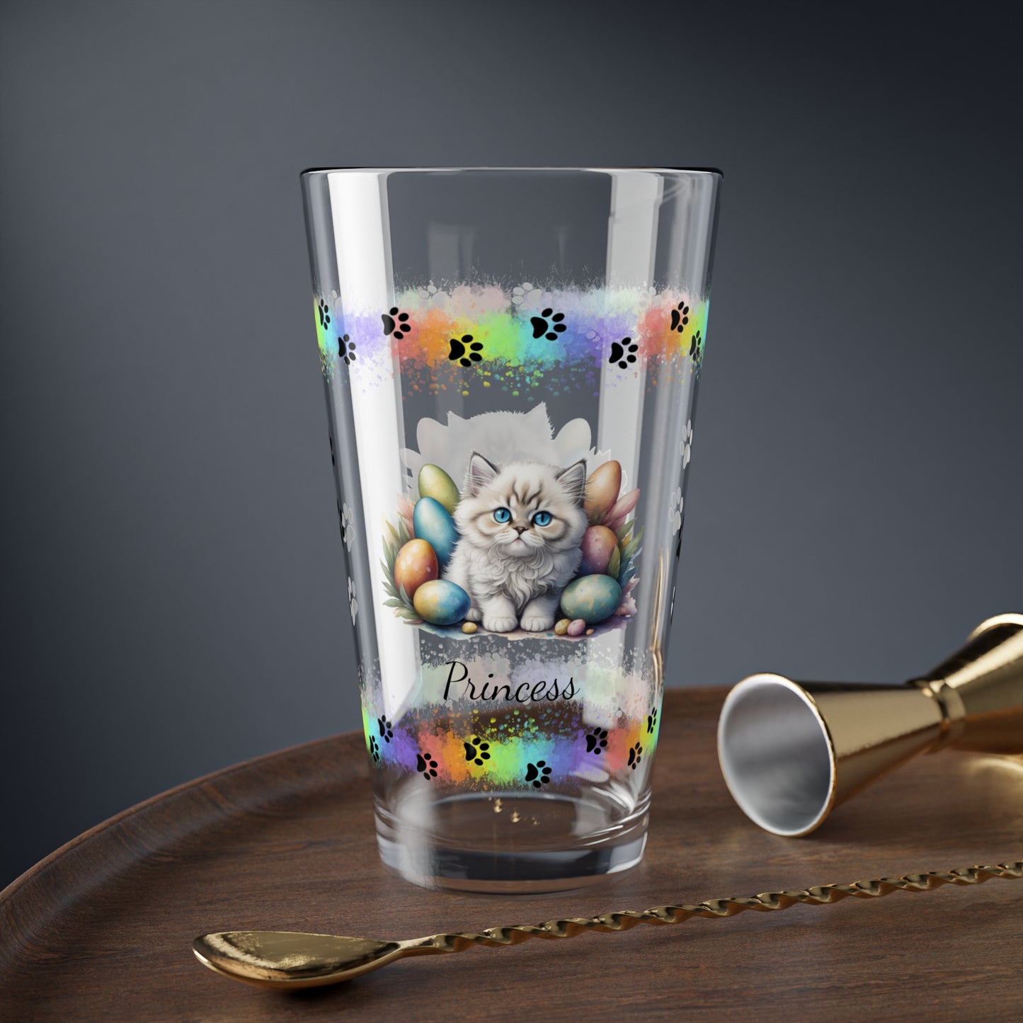 Persian Easter Kitten 16oz Pint Glass - Personalized Cat-Themed Gift, Mental Health Drinkware, Holiday Décor & Easter Celebration