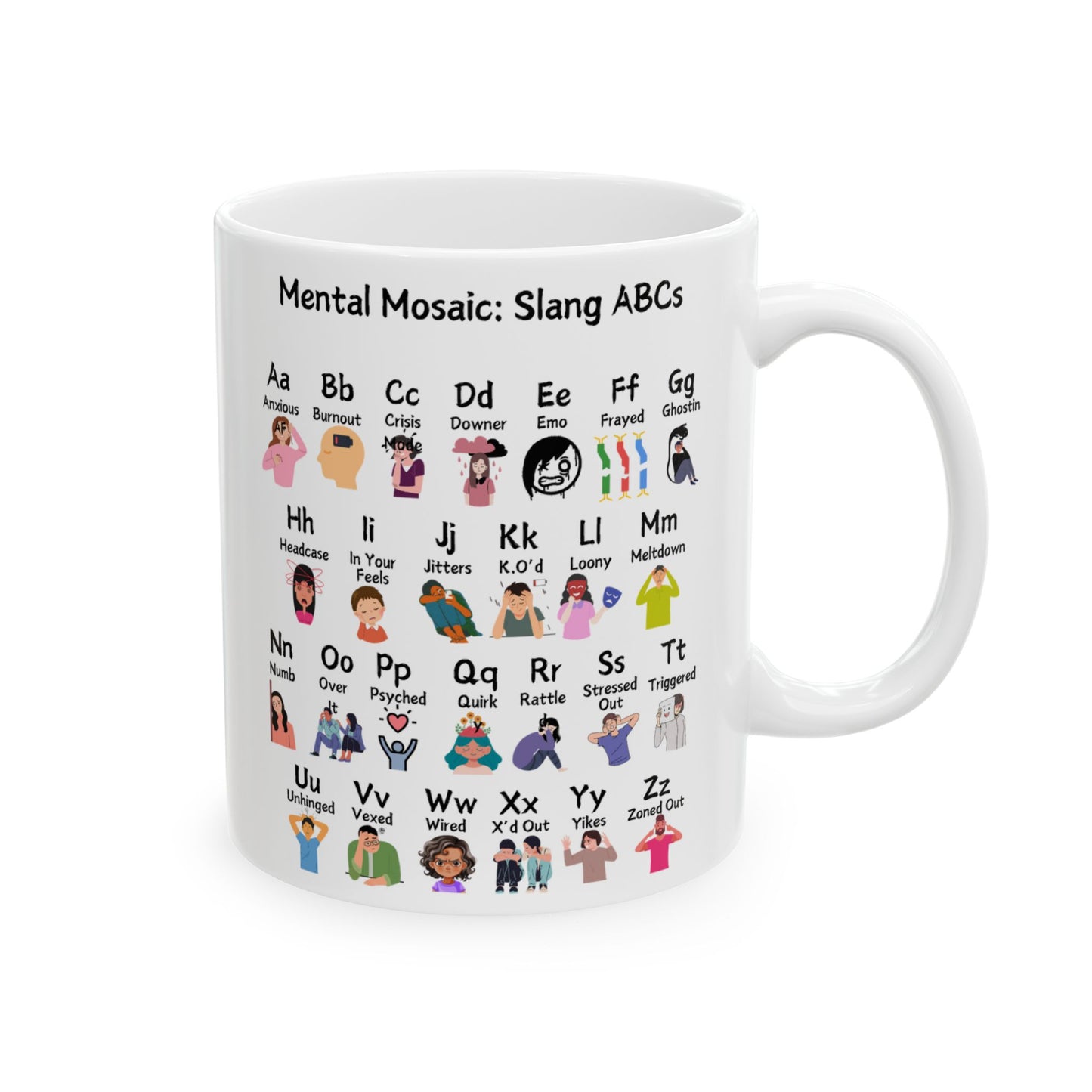 Mental Mosaic: Slang ABCs Ceramic Mug, (11oz, 15oz)