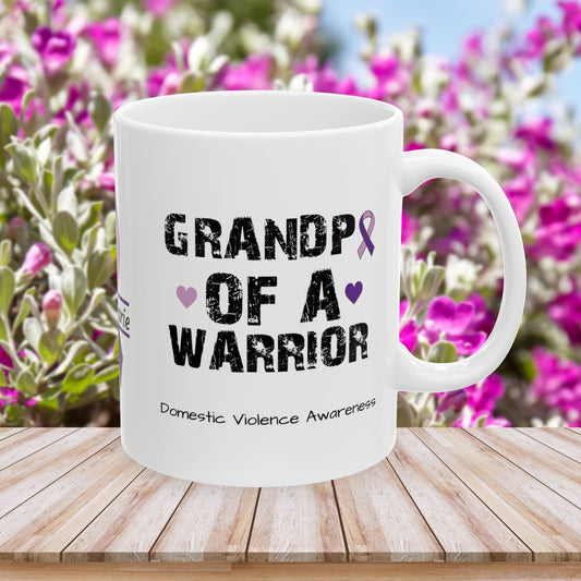 Grandpa of a Warrior - Personalized Domestic Violence Awareness Gift, Empowerment and Resilience Ceramic Mug, Support for Survivors