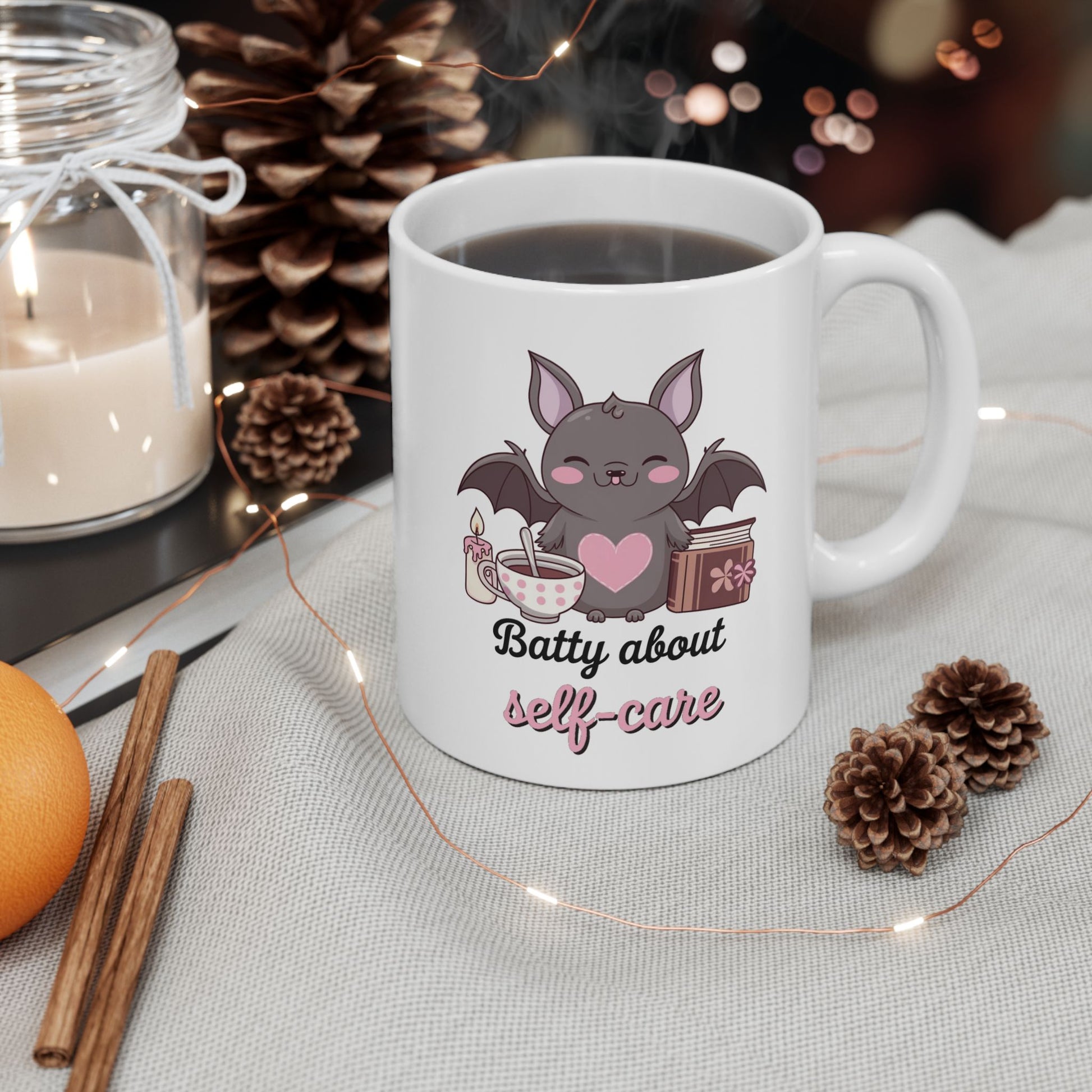 Batty About Self-Care Ceramic Mug, (11oz, 15oz)