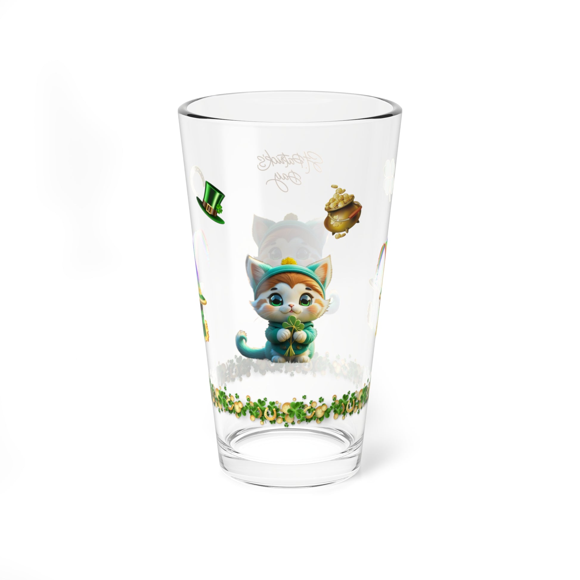 Serene Shamrock Kitty - St. Patrick's Day Pint Glass, 16oz