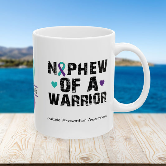 Nephew of a Warrior - Personalized Suicide Prevention Awareness Gift, Empowerment and Resilience Ceramic Mug, Support for Survivors