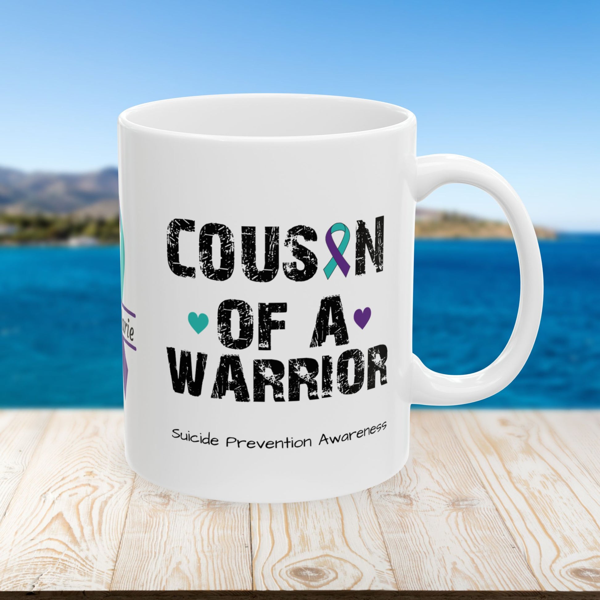 Cousin of a Warrior - Personalized Suicide Prevention Awareness Gift, Empowerment and Resilience Ceramic Mug, Support for Survivors