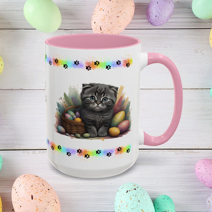 Scottish Fold: Easter Kitten Coffee Mug - Cute Cat Design, Mental Health Gift, 11oz & 15oz, 12 Color Options, Easter Décor & Gifts