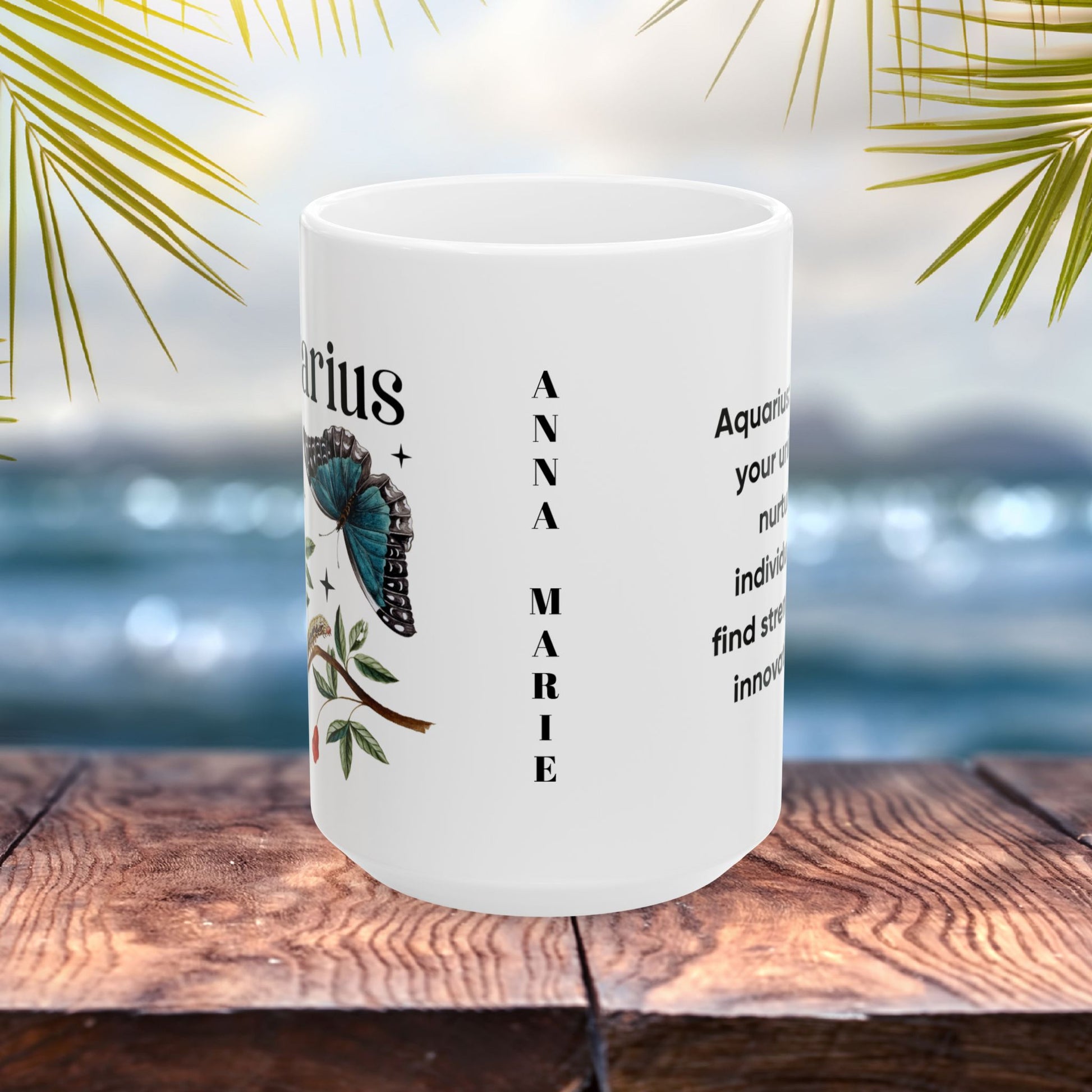 Aquarius Personalized Zodiac Mug, Gift for Aquarius, Horoscope Gift, Aquarius Birthday, Butterfly Design, Astrology Aquarius Mug, Aquarius Zodiac Sign, Zodiac Gift