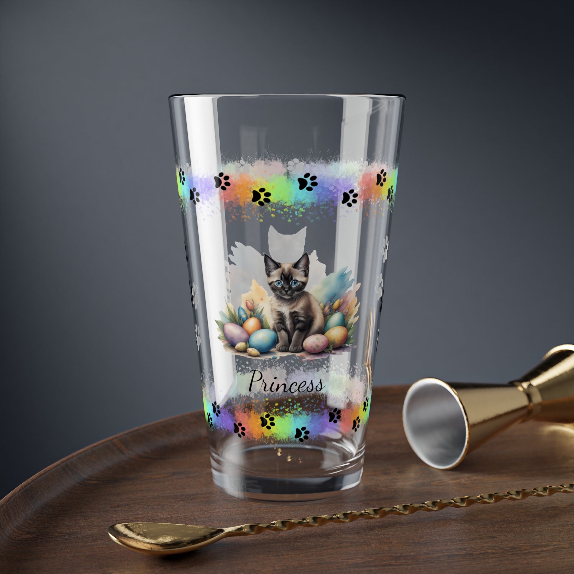 Siamese Easter Kitten 16oz Pint Glass - Personalized Cat-Themed Gift, Mental Health Drinkware, Holiday Décor & Easter Celebration