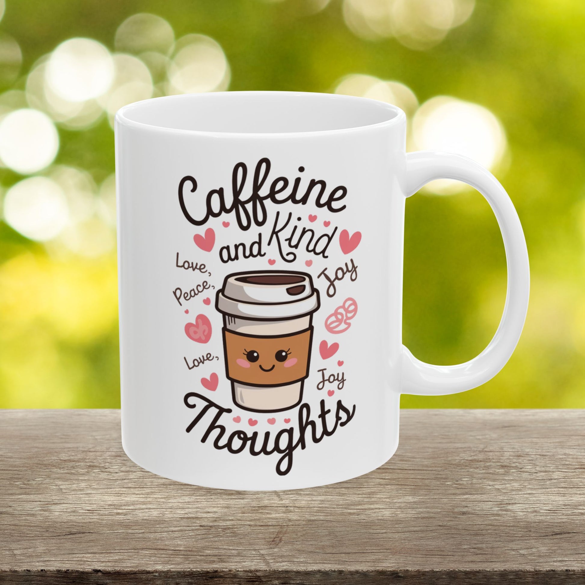 Caffeine And Kind Thoughts  - Ceramic Mug, (11oz, 15oz)