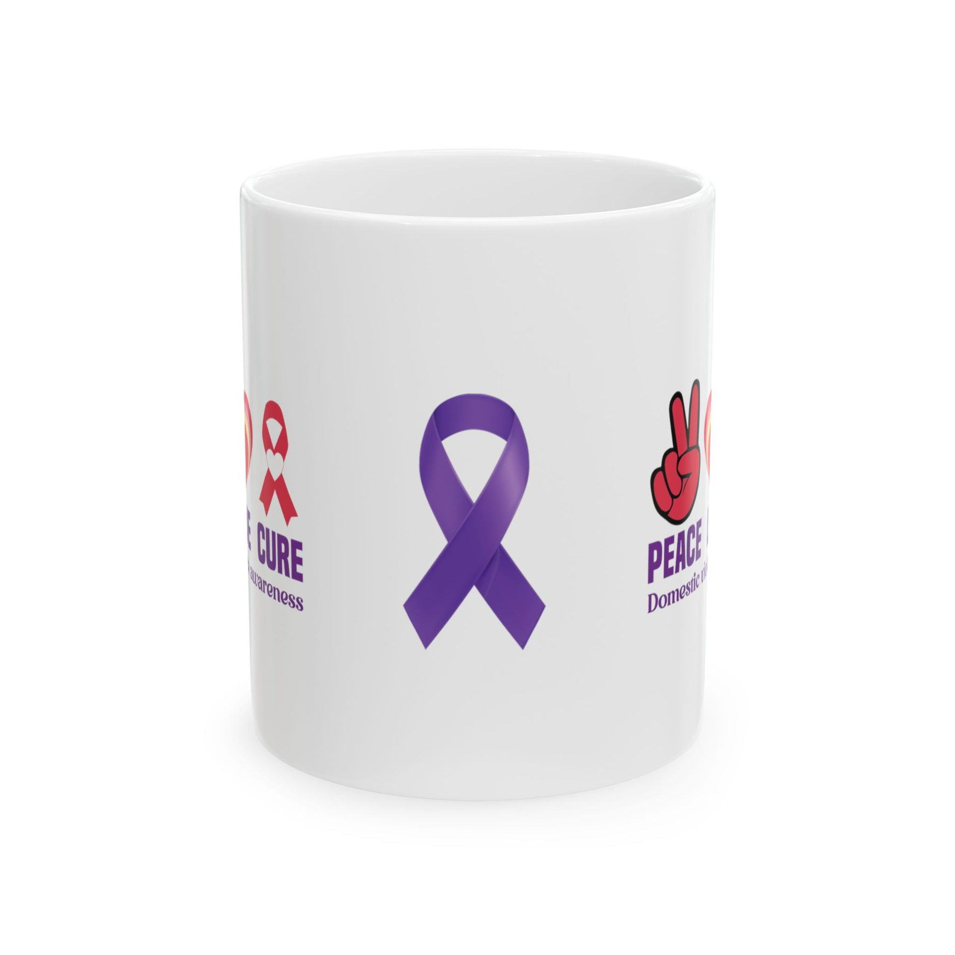 Peace Love Cure Domestic Violence Awareness Ceramic Mug, (11oz, 15oz)