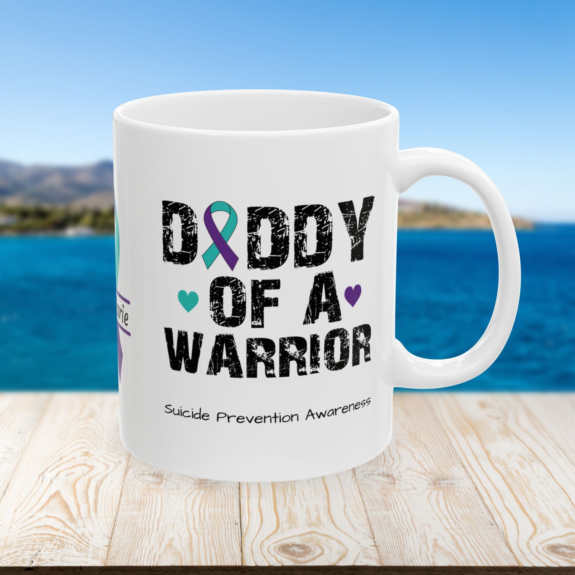 Daddy of a Warrior - Personalized Suicide Prevention Awareness Gift, Empowerment and Resilience Ceramic Mug, Support for Survivors