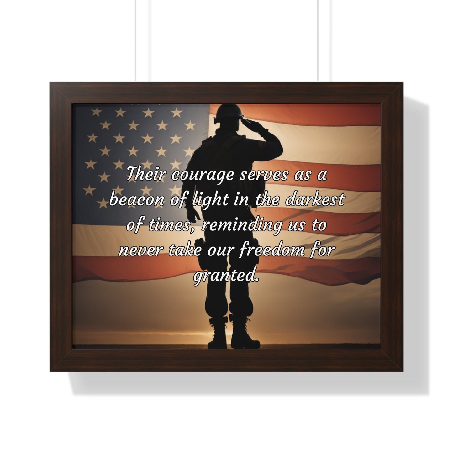 Their courage serves as a beacon of light in the darkest of times, reminding us to never take our freedom for granted - Memorial Day Framed Horizontal Poster