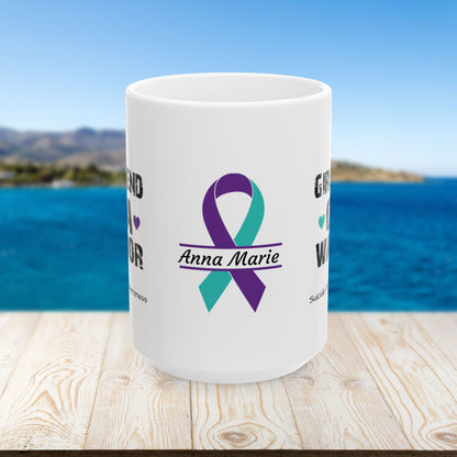 Girlfriend of a Warrior - Personalized Suicide Prevention Awareness Gift, Empowerment and Resilience Ceramic Mug, Support for Survivors