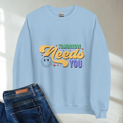 Tomorrow Needs You Retro Mental Health Awareness Crew Neck Sweatshirt - Cozy & Inspirational