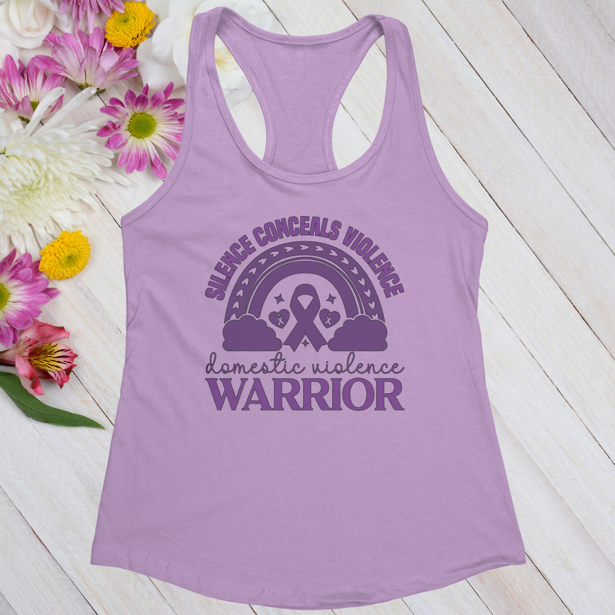 Silence Conceals Violence Domestic Violence Warrior Women's Ideal Racerback Tank