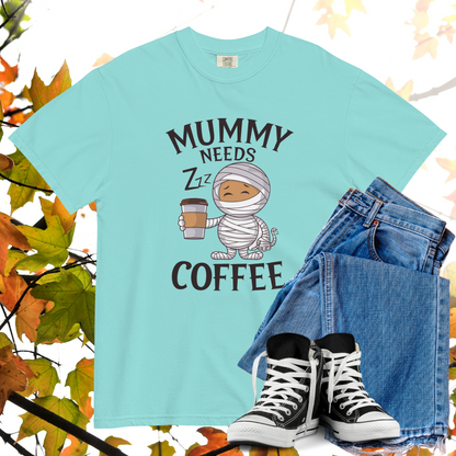 Mummy Needs Coffee Comfort Colors Heavyweight Halloween T-shirt