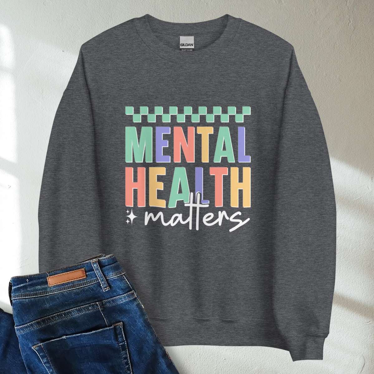 Mental Health Matters Retro Mental Health Awareness Crew Neck Sweatshirt - Cozy & Inspirational