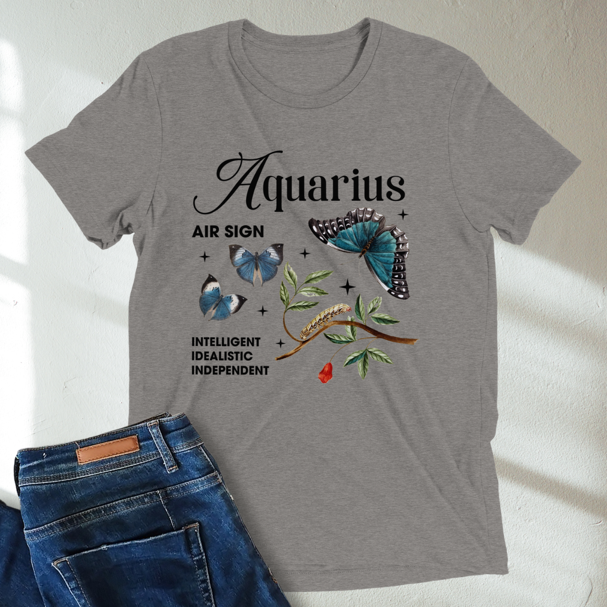 Aquarius Butterfly Zodiac Unisex Tri-Blend Short Sleeve T-Shirt