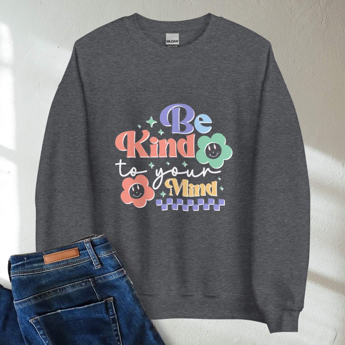 Be Kind To Your Mind Retro Mental Health Awareness Crew Neck Sweatshirt - Cozy & Inspirational