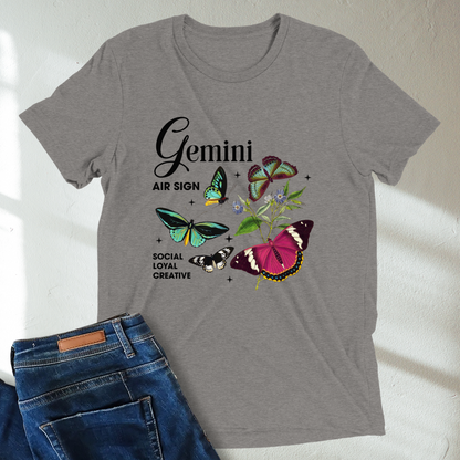 Gemini Butterfly Zodiac Unisex Tri-Blend Short Sleeve T-Shirt