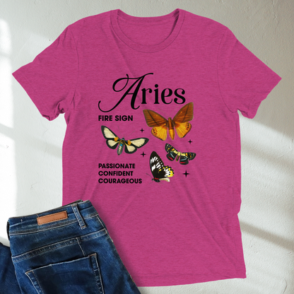 Aries Butterfly Zodiac Unisex Tri-Blend Short Sleeve T-Shirt