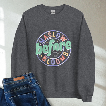 Maslow Before Blooms Retro Mental Health Awareness Crew Neck Sweatshirt - Cozy & Inspirational