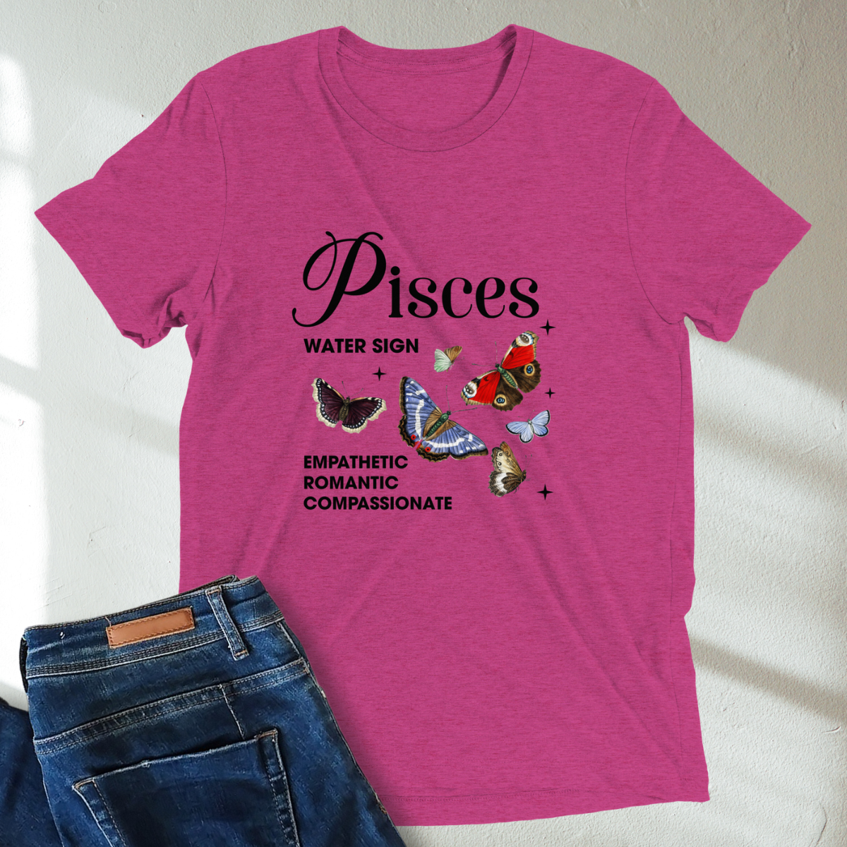 Pisces Butterfly Zodiac Unisex Tri-Blend Short Sleeve T-Shirt