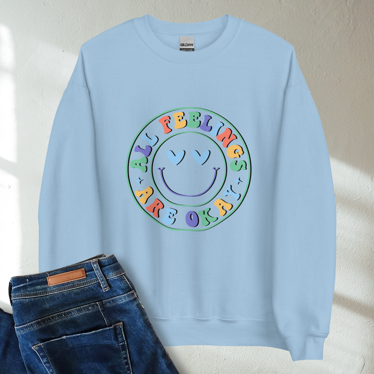 All Feelings Are Okay Retro Mental Health Awareness Crew Neck Sweatshirt - Cozy & Inspirational