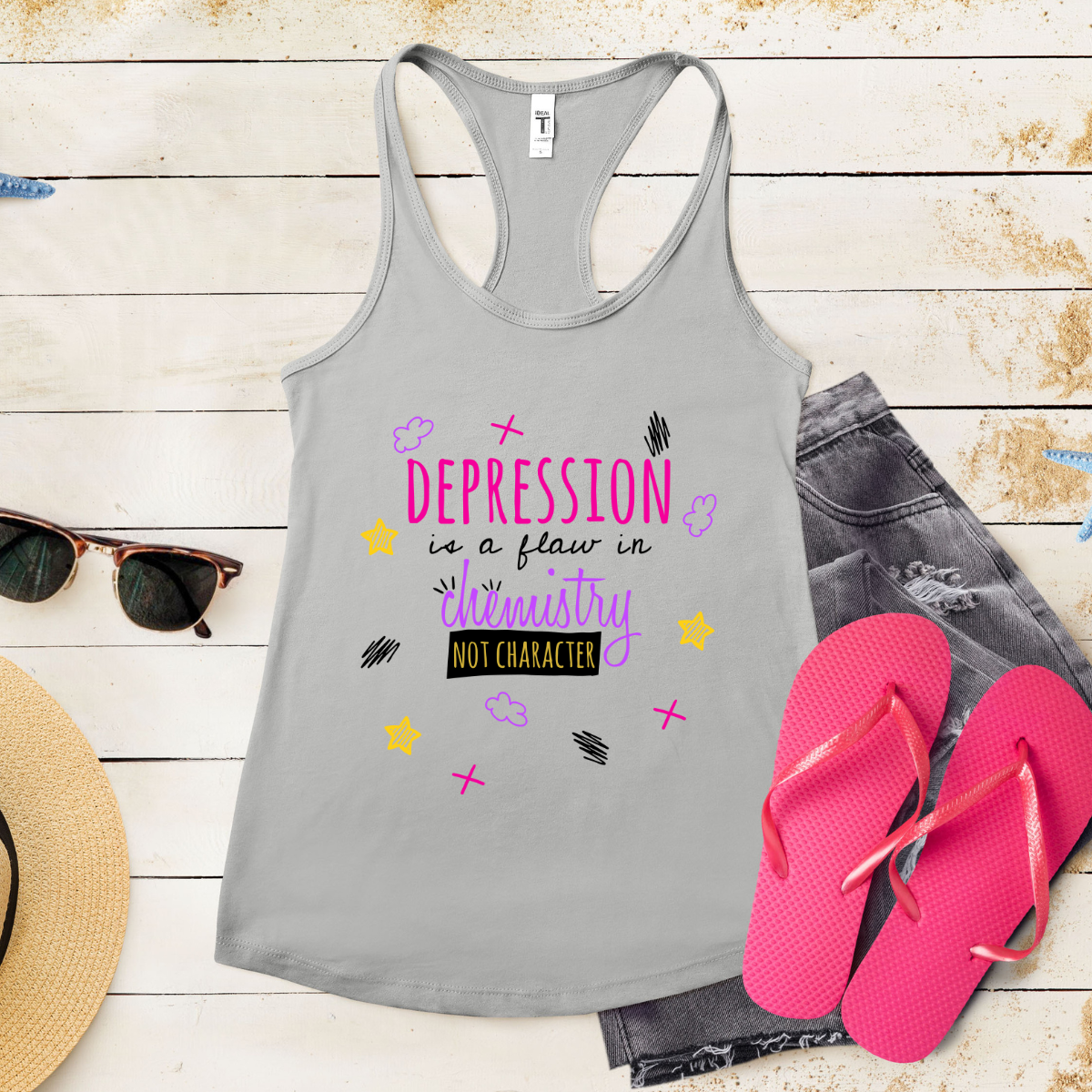 Depression Is A Flaw In Chemistry Not Character - Women's Ideal Racerback Tank