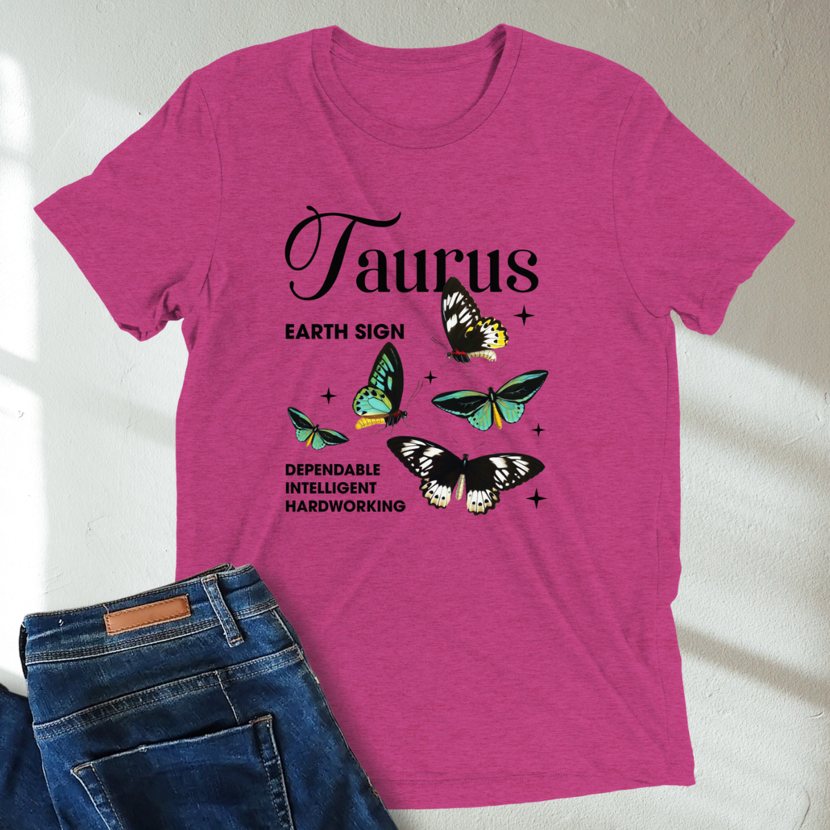 Taurus Butterfly Zodiac Unisex Tri-Blend Short Sleeve T-Shirt