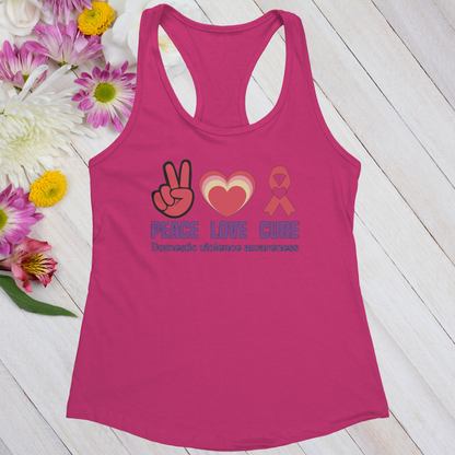 Peace Love Cure Domestic Violence Awareness Women's Ideal Racerback Tank