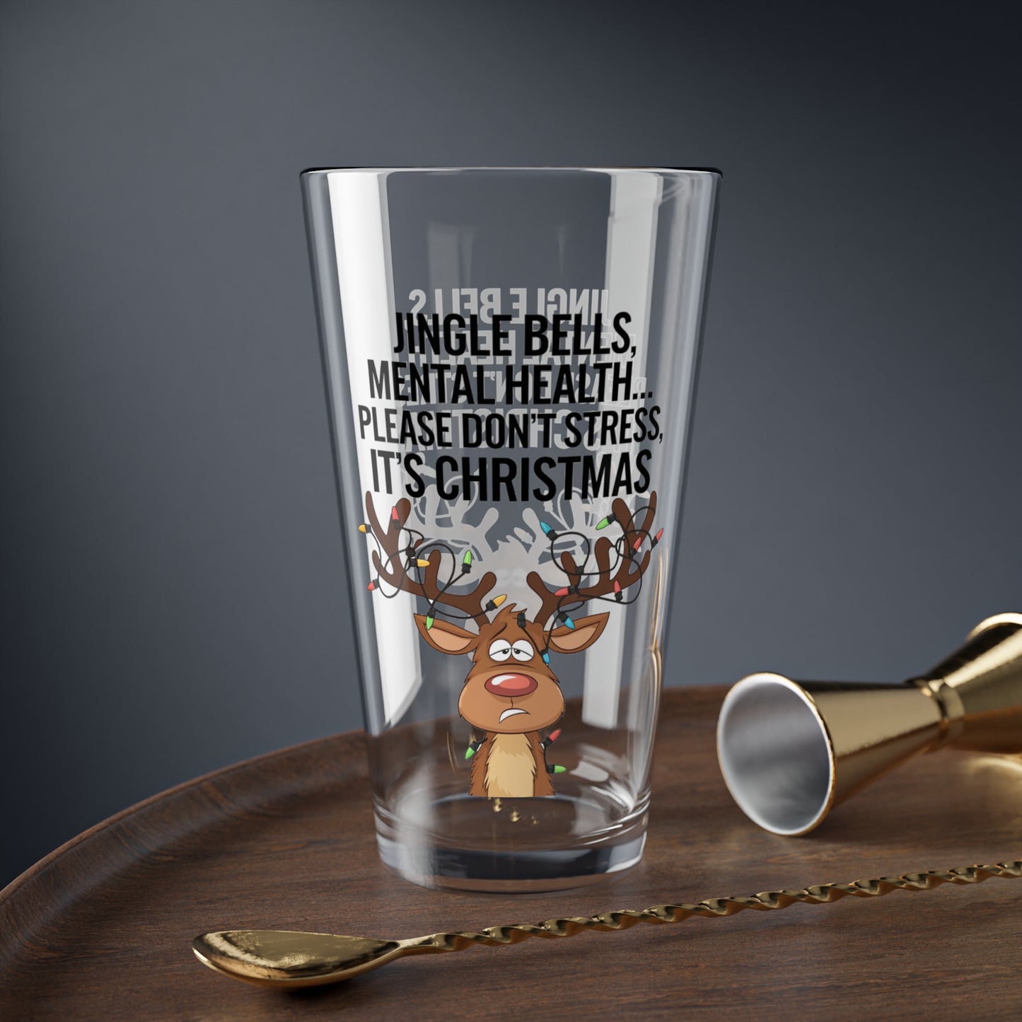 Jingle Bells, Mental Health..., Christmas Pint Glass, 16oz