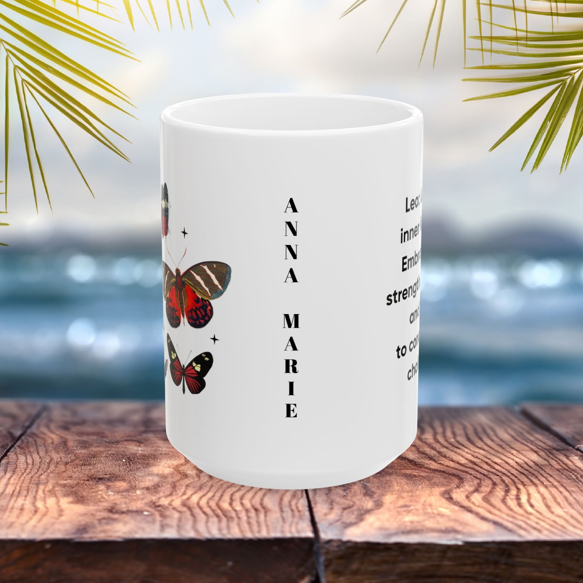 Leo Personalized Zodiac Mug, Perfect Gift for Leo, Horoscope Birthday Mug, Custom Butterfly Design, Astrology-Inspired Leo Sign Mug, Unique Zodiac Gift