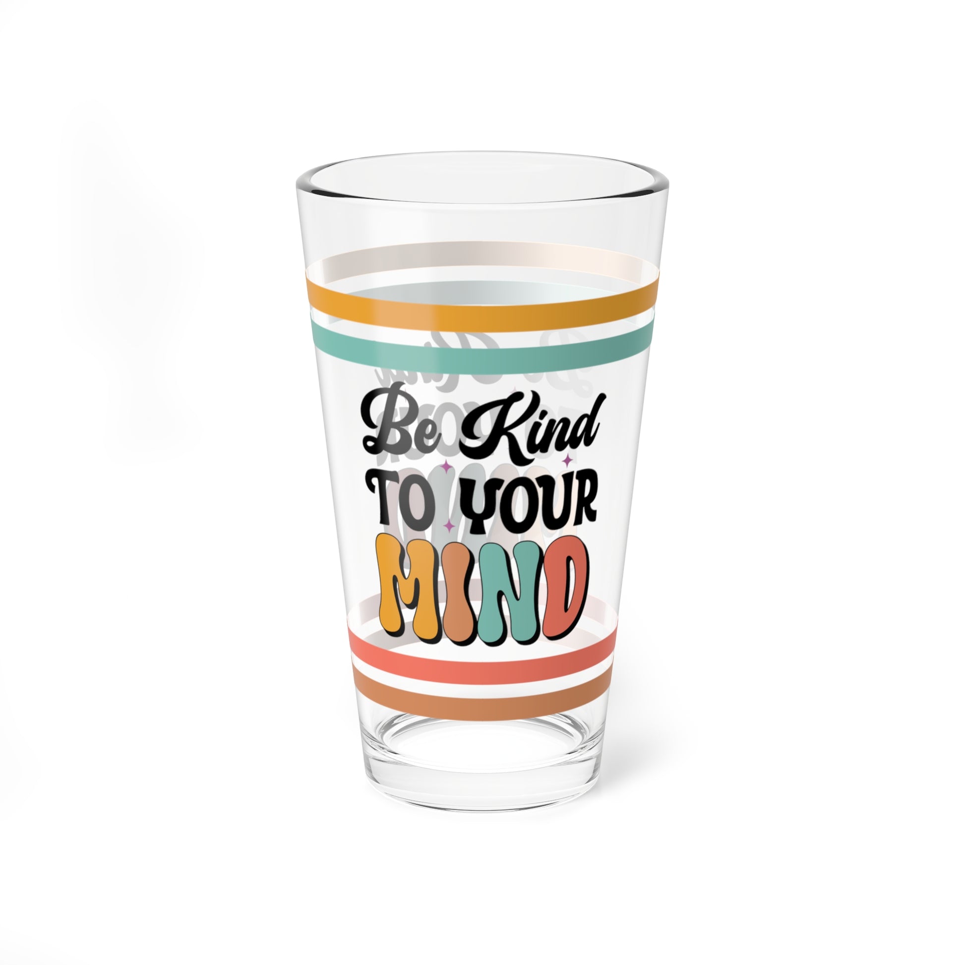 Be Kind To Your Mind Retro Pint Glass - 16oz Mental Health Drinkware, Clear Glass for Beverages