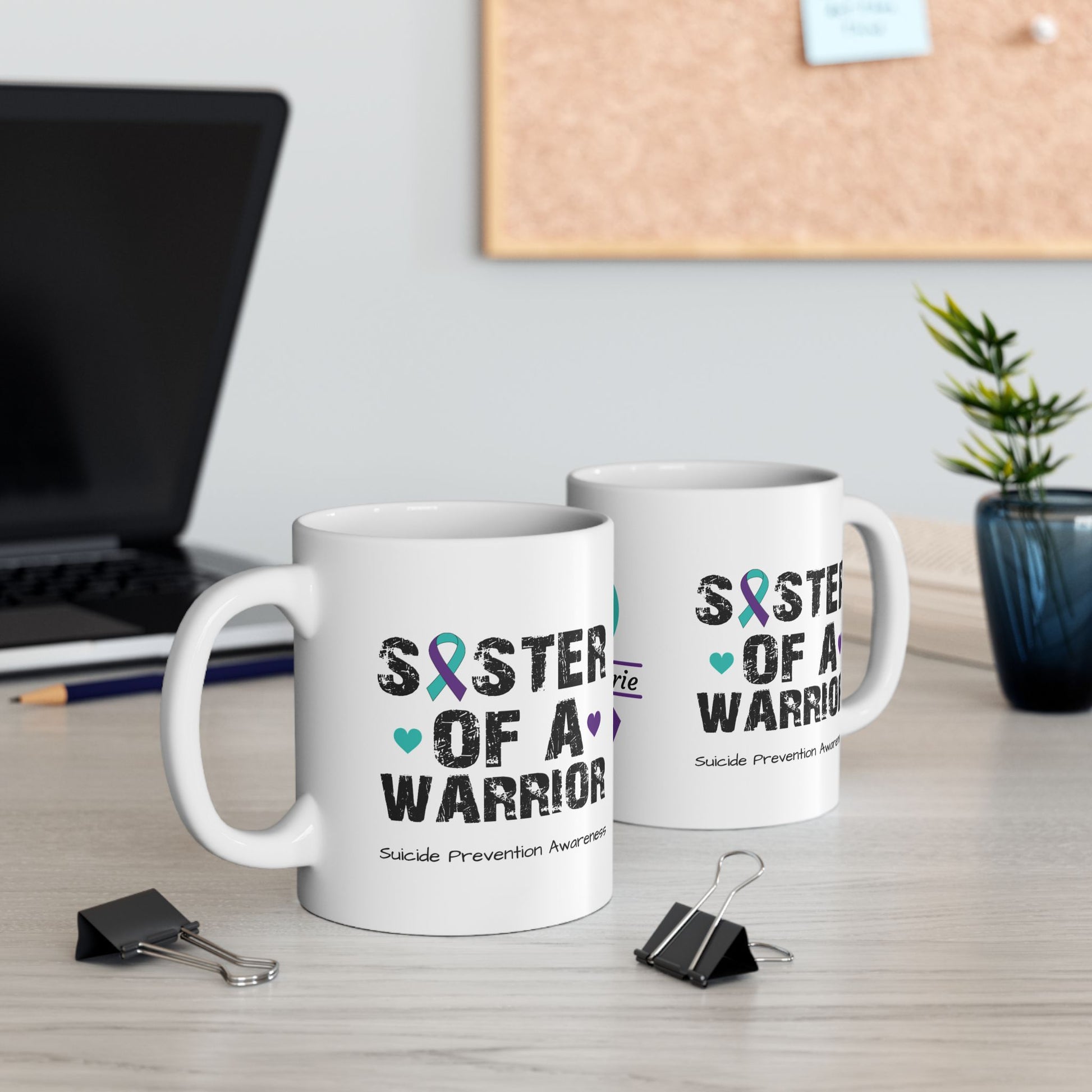 Sister of a Warrior - Personalized Suicide Prevention Awareness Gift, Empowerment and Resilience Ceramic Mug, Support for Survivors