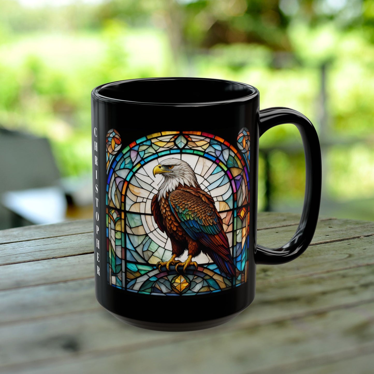 Eagle Personalized Mug, Stained Glass Zoo Animal Design, Unique Ceramic Gift for Wildlife Lovers, Coffee, Tea, & Hot Chocolate Cup