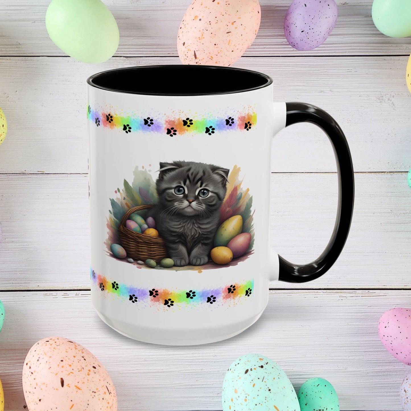 Scottish Fold: Easter Kitten Coffee Mug - Cute Cat Design, Mental Health Gift, 11oz & 15oz, 12 Color Options, Easter Décor & Gifts