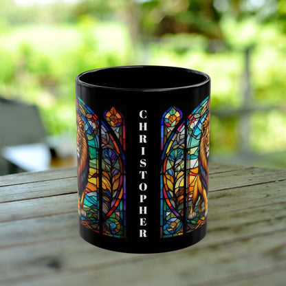 Lion Personalized Mug, Stained Glass Zoo Animal Design, Unique Ceramic Gift for Wildlife Lovers, Coffee, Tea, & Hot Chocolate Cup