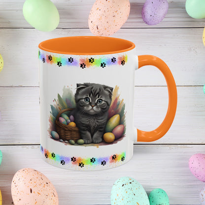 Scottish Fold: Easter Kitten Coffee Mug - Cute Cat Design, Mental Health Gift, 11oz & 15oz, 12 Color Options, Easter Décor & Gifts