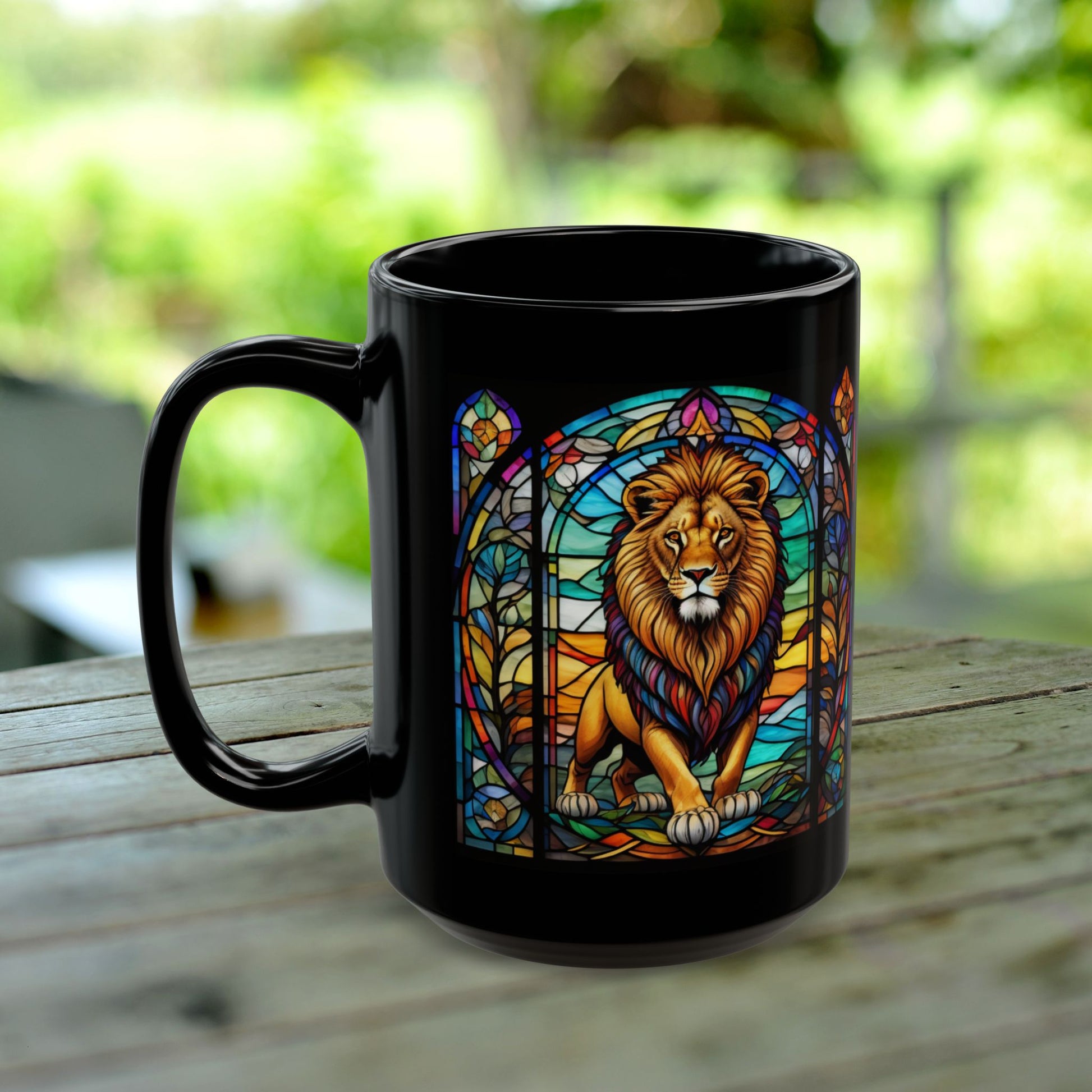 Lion Personalized Mug, Stained Glass Zoo Animal Design, Unique Ceramic Gift for Wildlife Lovers, Coffee, Tea, & Hot Chocolate Cup