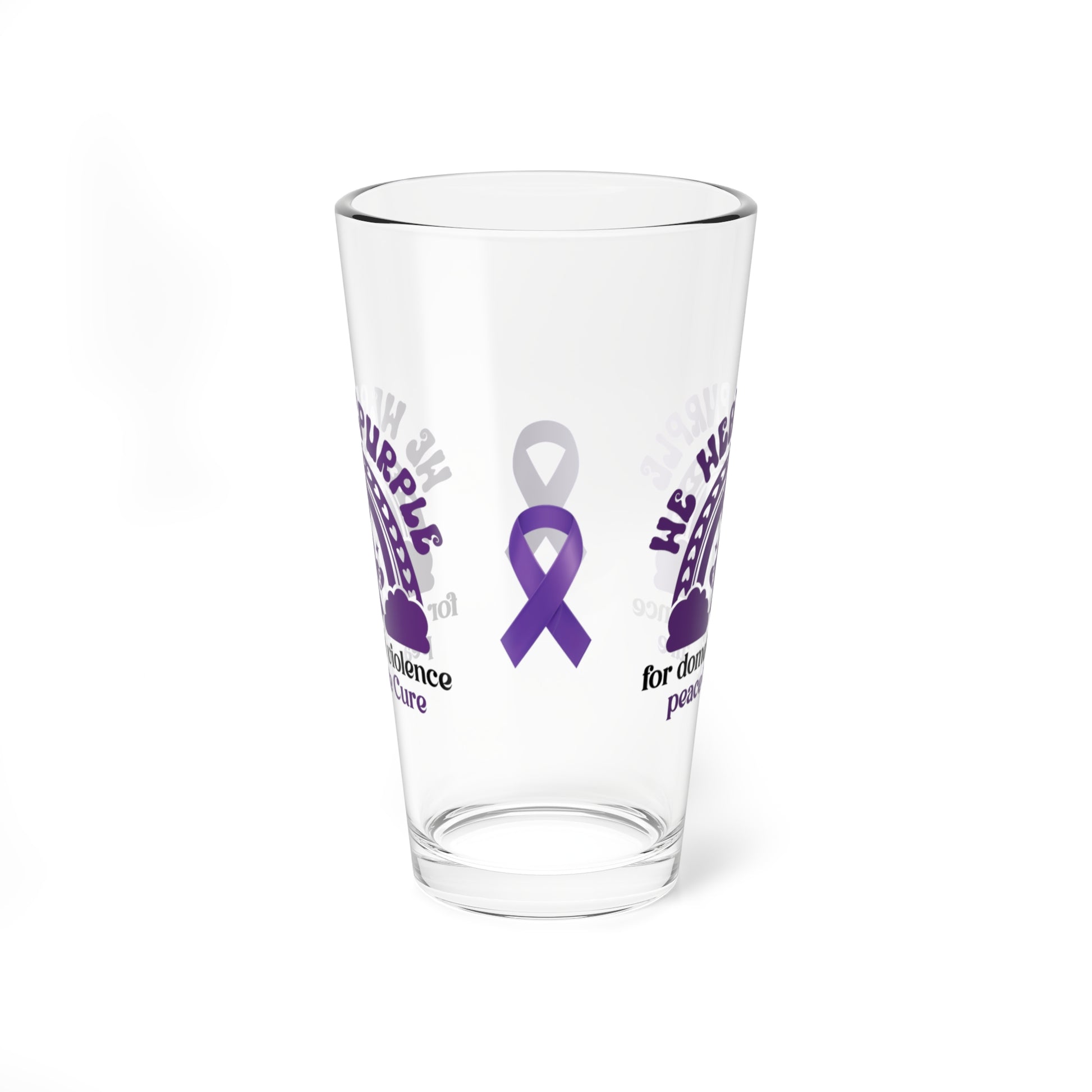 We Wear Purple for Domestic Violence 16oz Pint Glass - Stop Abuse, Support Survivors, Break the Silence